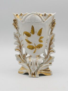 Antique French "Old Paris" Porcelain Vase, White with Hand Painted Gilt Accents